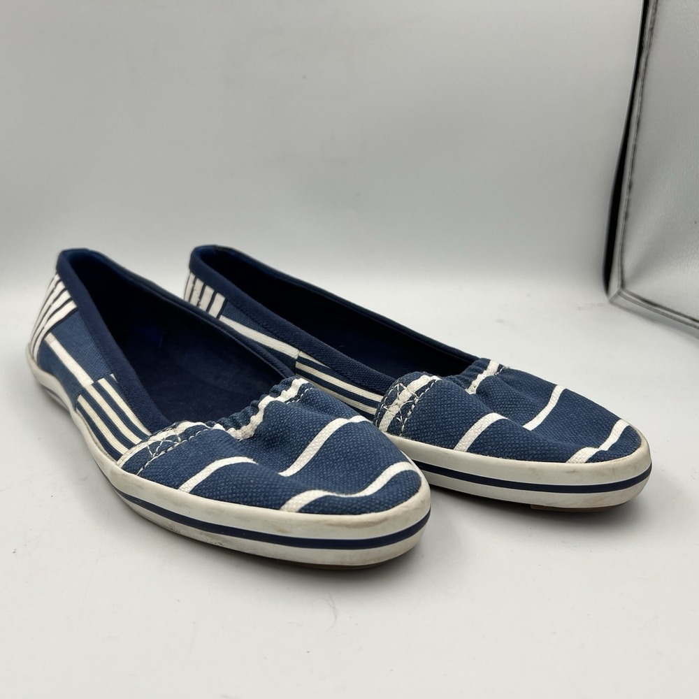 Coach Poppy Flats Striped Navy Blue White Nautical Boat Shoes Preppy Size 9B
